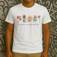 Grow In Grace Wildflower Boho Christian Scripture Religious T-Shirt thumb 3