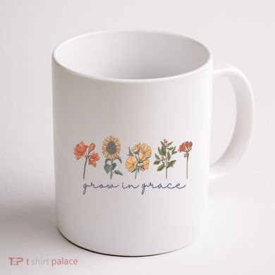 Grow In Grace Wildflower Boho Christian Scripture Religious Coffee Mug back