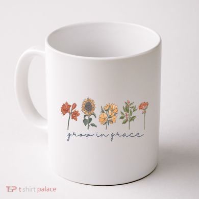 Grow In Grace Wildflower Boho Christian Scripture Religious Coffee Mug