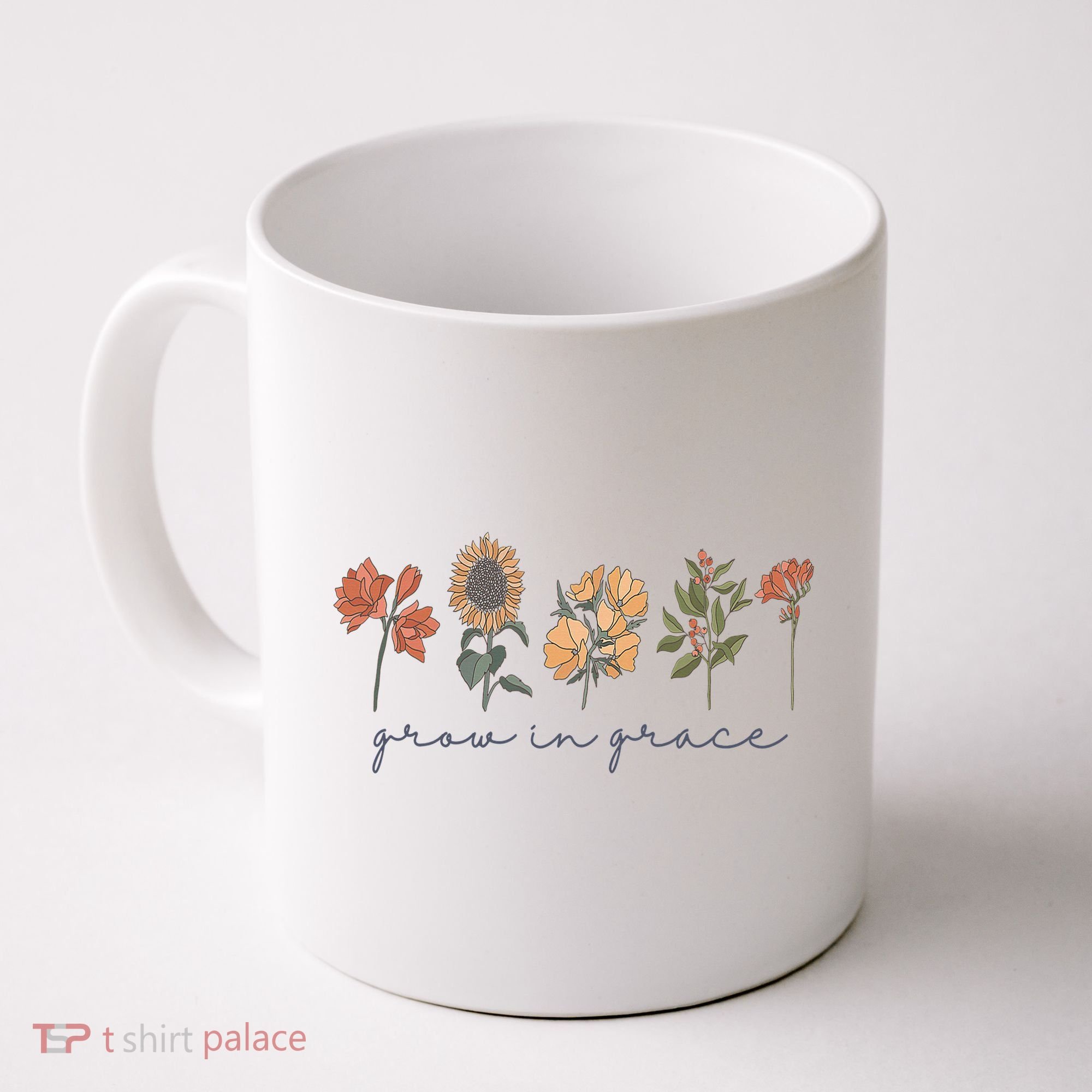 Grow In Grace Wildflower Boho Christian Scripture Religious Coffee Mug