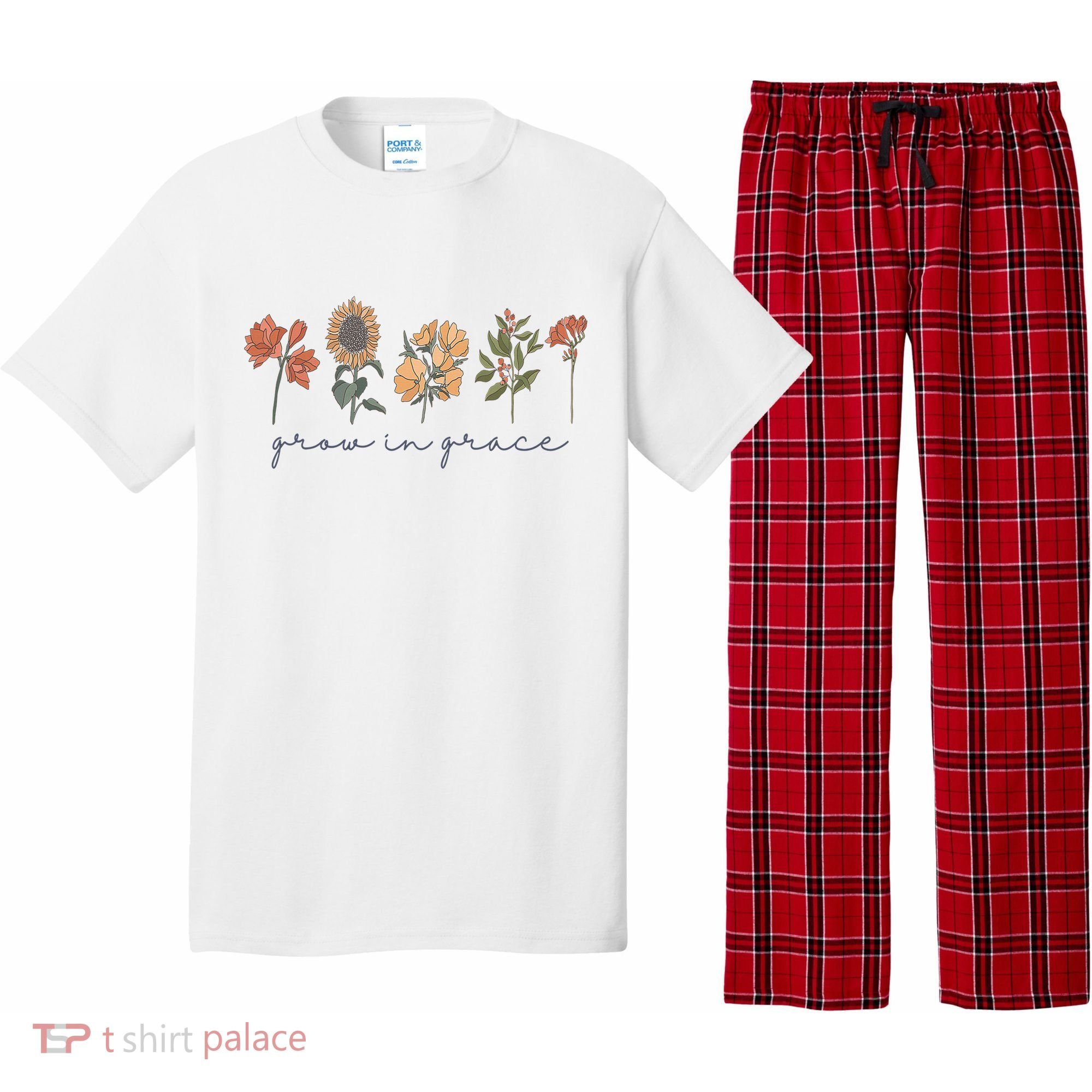 Grow In Grace Wildflower Boho Christian Scripture Religious Pajama Set