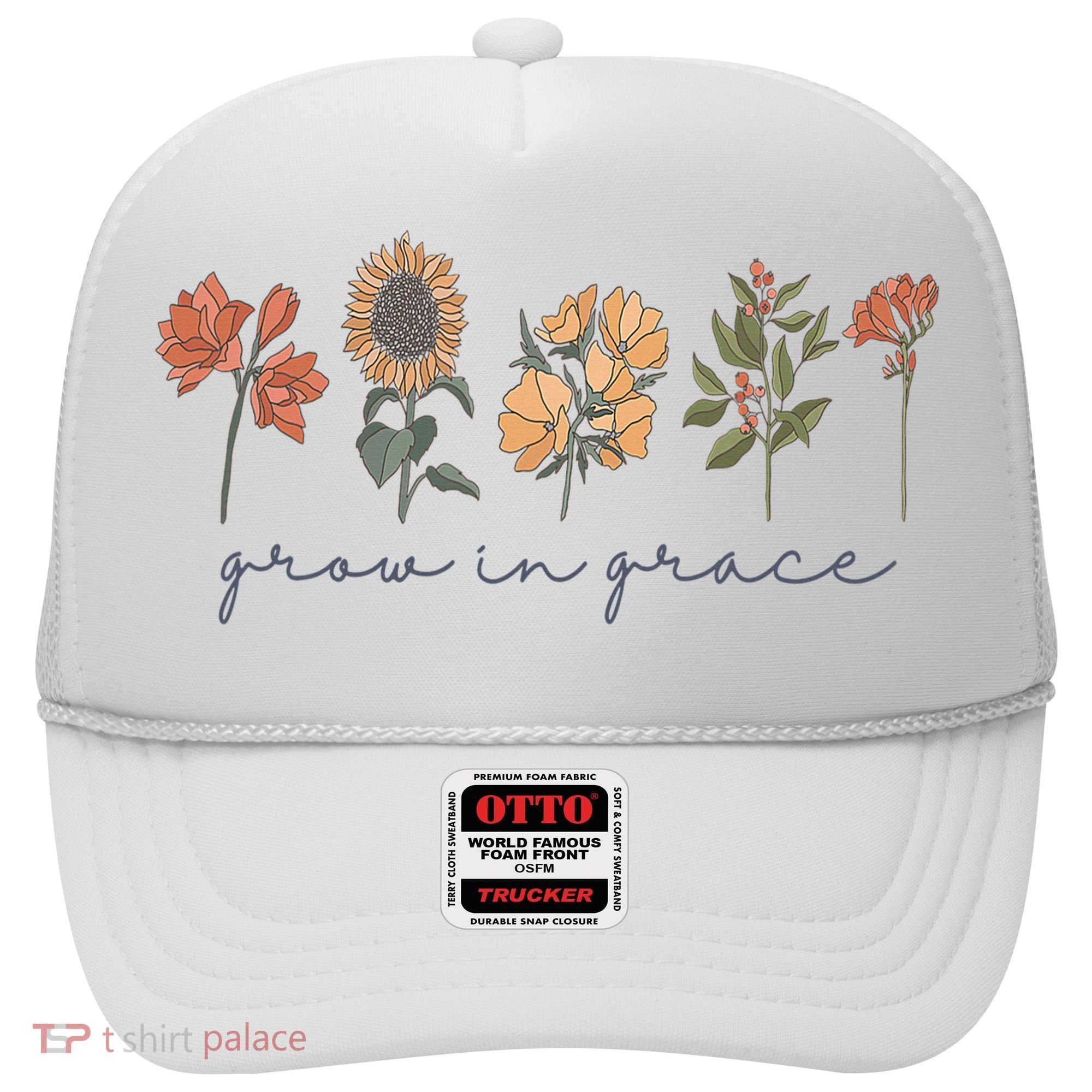 Grow In Grace Wildflower Boho Christian Scripture Religious Hat