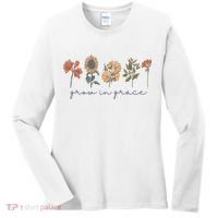 Grow In Grace Wildflower Boho Christian Scripture Religious Women's Long Sleeve Shirt thumb 0