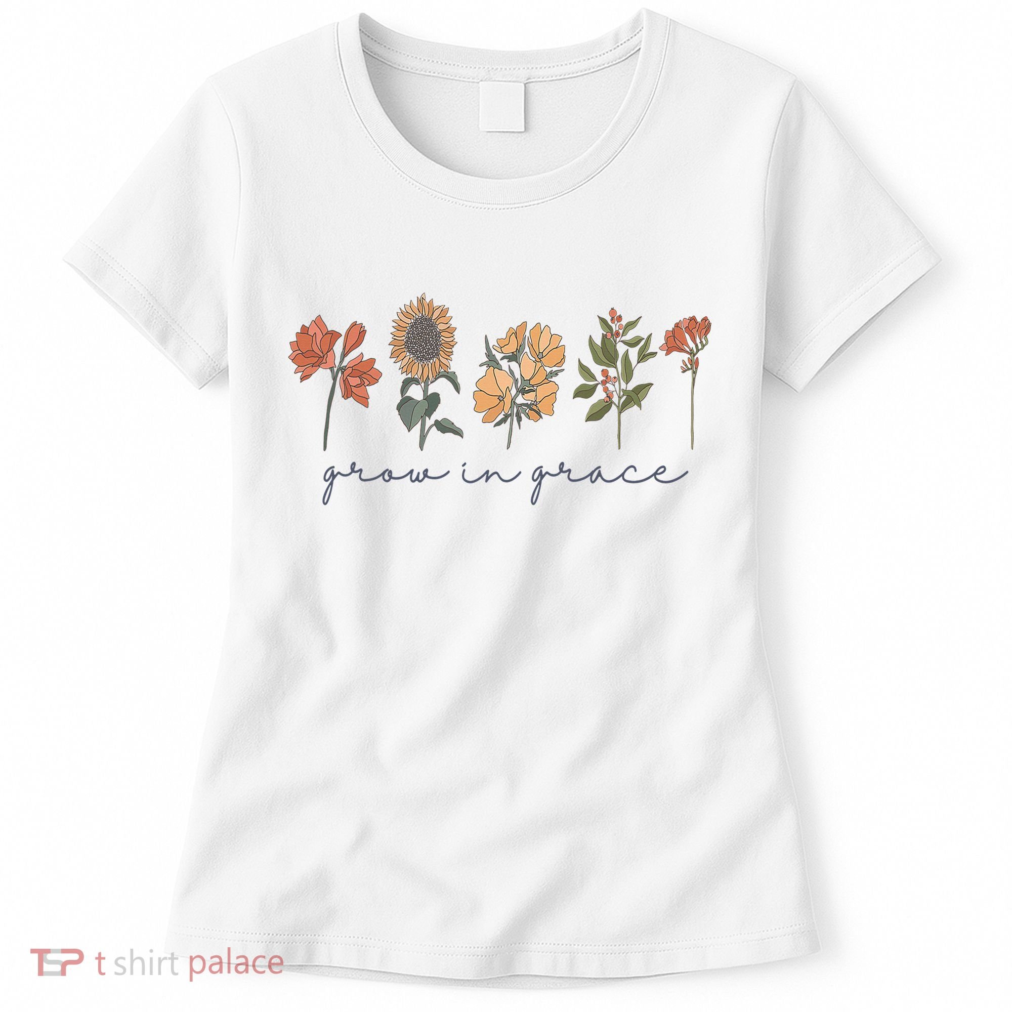Grow In Grace Wildflower Boho Christian Scripture Religious Women's T-Shirt