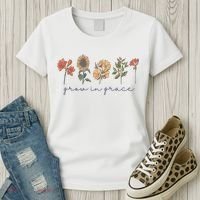 Grow In Grace Wildflower Boho Christian Scripture Religious Women's T-Shirt thumb 3