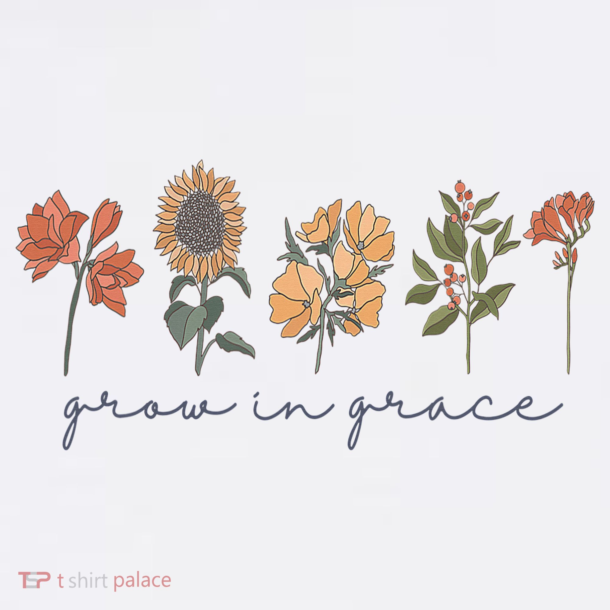 Grow In Grace Wildflower Boho Christian Scripture Religious Women's T-Shirt