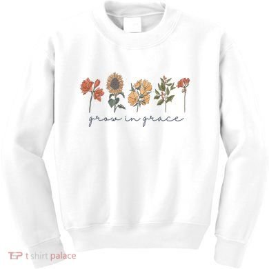 Grow In Grace Wildflower Boho Christian Scripture Religious Kids Sweatshirt