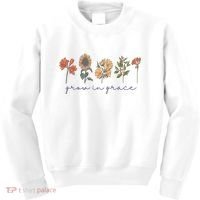 Grow In Grace Wildflower Boho Christian Scripture Religious Kids Sweatshirt thumb 0