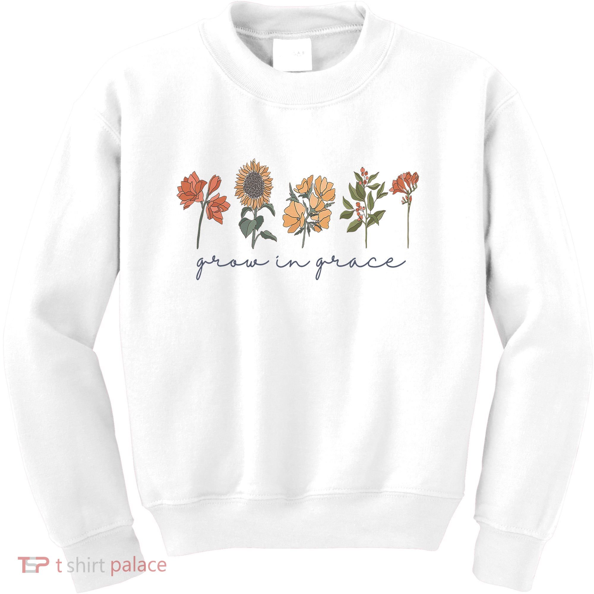 Grow In Grace Wildflower Boho Christian Scripture Religious Kids Sweatshirt