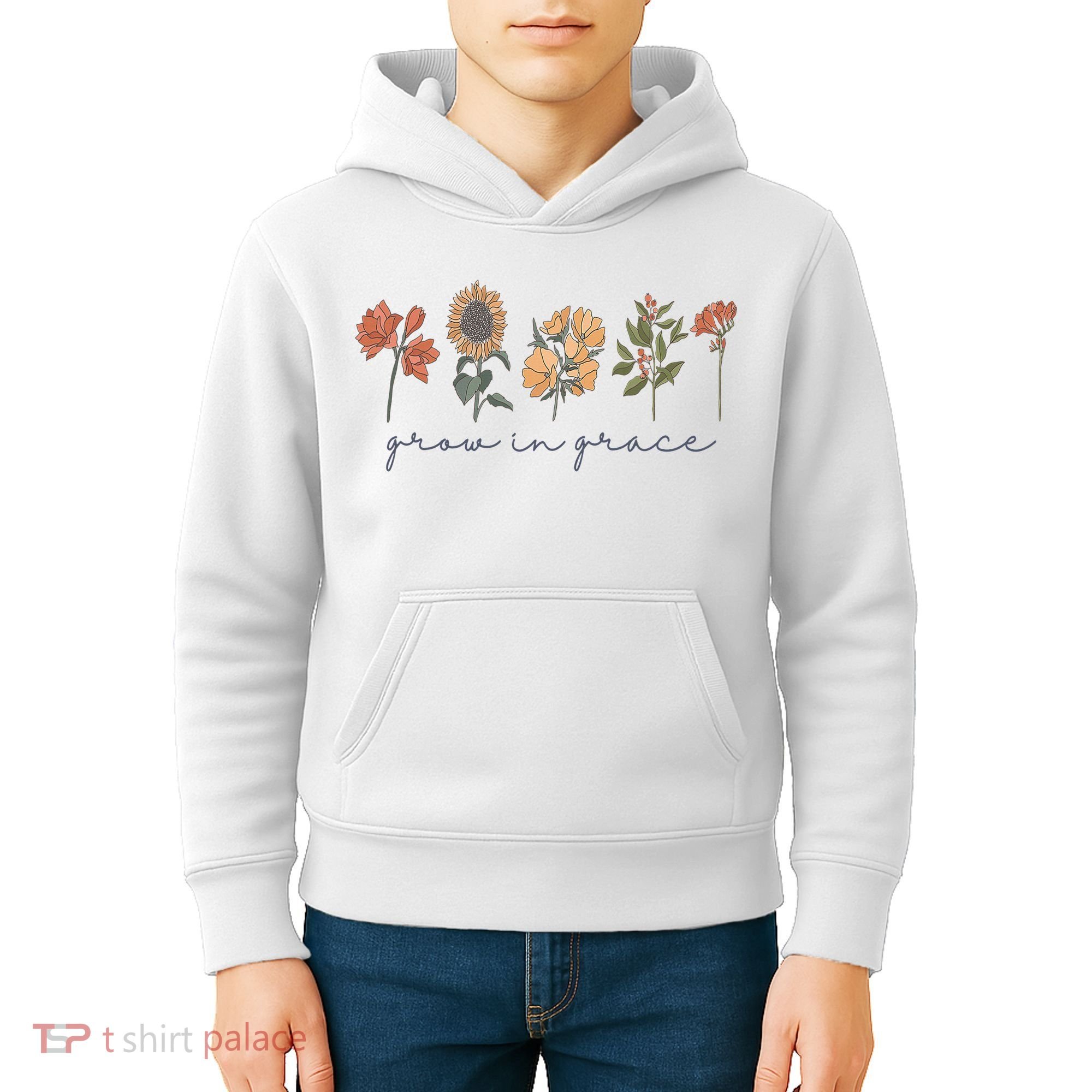 Grow In Grace Wildflower Boho Christian Scripture Religious Kids Hoodie