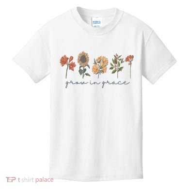 Grow In Grace Wildflower Boho Christian Scripture Religious Kids T-Shirt