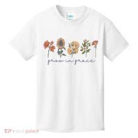 Grow In Grace Wildflower Boho Christian Scripture Religious Kids T-Shirt thumb 0