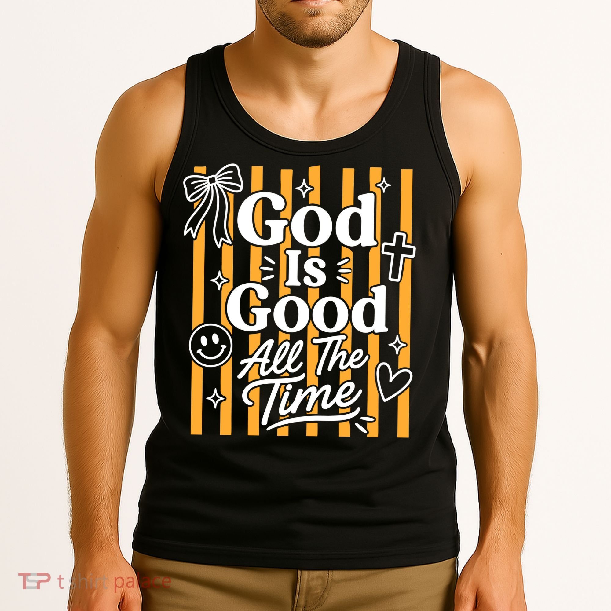 God Is Good Everyday Retro Stripe Christian Quote Tank Top