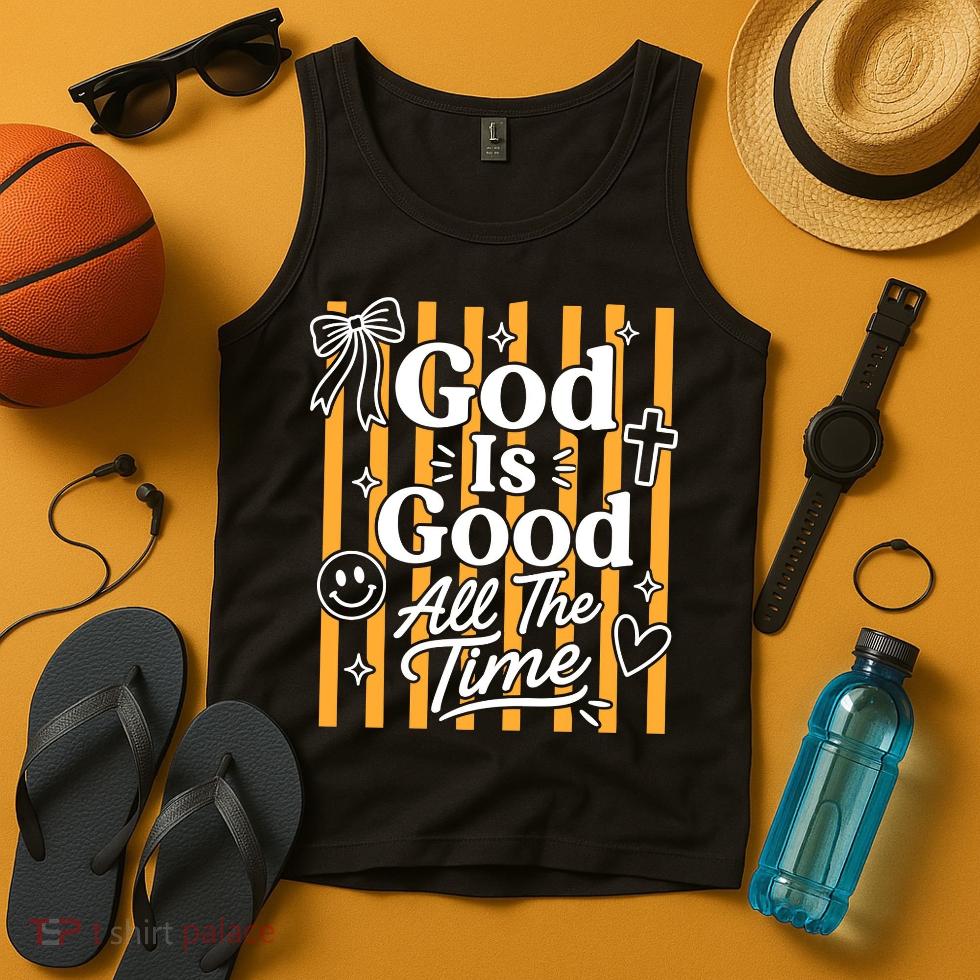 God Is Good Everyday Retro Stripe Christian Quote Tank Top