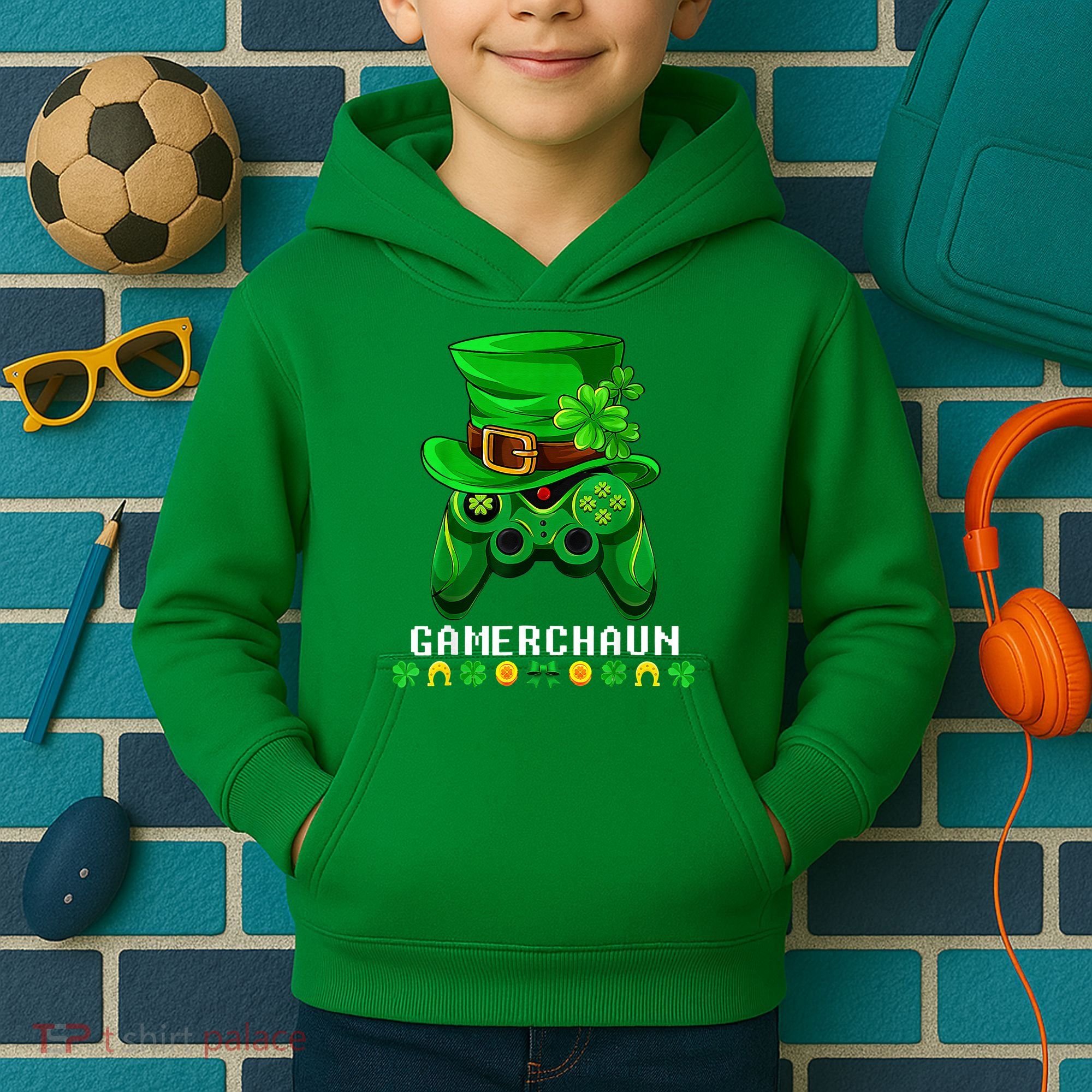 Gamerchaun Irish Gaming St Patricks Day Gamer Kids Hoodie
