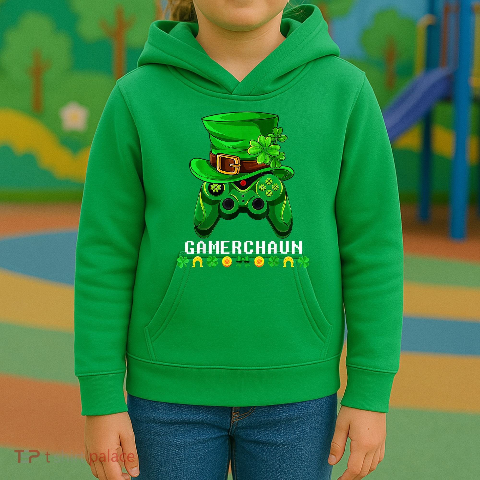 Gamerchaun Irish Gaming St Patricks Day Gamer Kids Hoodie