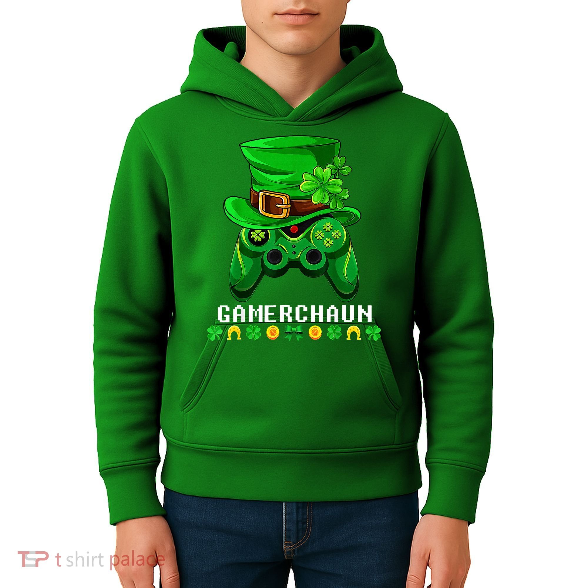 Gamerchaun Irish Gaming St Patricks Day Gamer Kids Hoodie