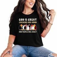 God Is Great Chickens Are Good People Are Crazy Comfort Colors T-Shirt thumb 0