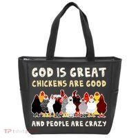 God Is Great Chickens Are Good People Are Crazy Tote Bag thumb 0
