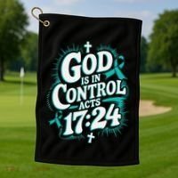 God Is In Control Survivor Ovarian Cancer Awareness Golf Towel thumb 1