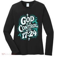 God Is In Control Survivor Ovarian Cancer Awareness Women's Long Sleeve Shirt thumb 0
