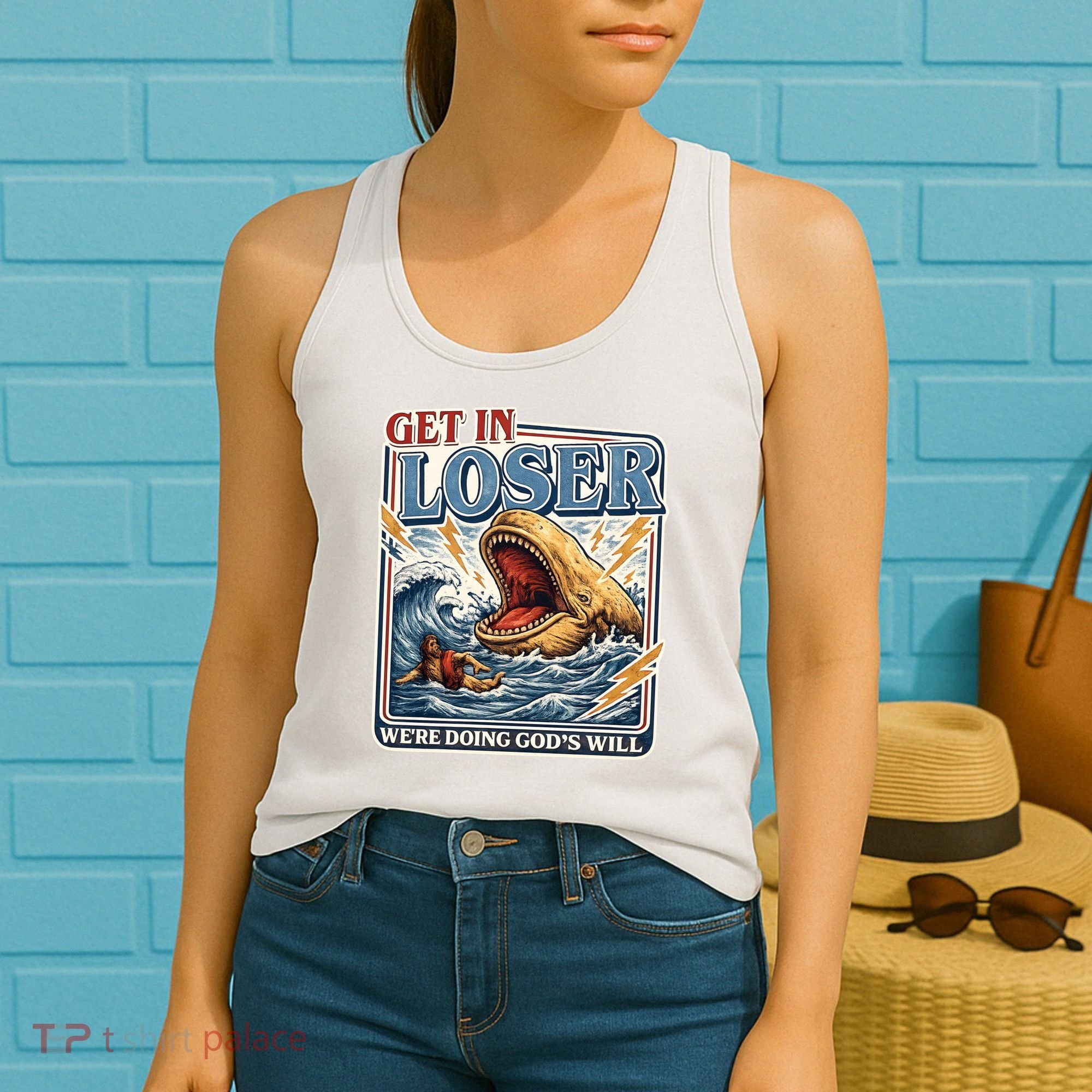 Get In Loser We're Doing God's Will Funny Christian Women's Tank Top