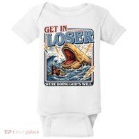 Get In Loser We're Doing God's Will Funny Christian Baby Bodysuit thumb 0
