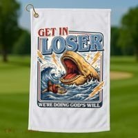 Get In Loser We're Doing God's Will Funny Christian Golf Towel thumb 1