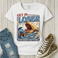 Get In Loser We're Doing God's Will Funny Christian Women's T-Shirt thumb 3