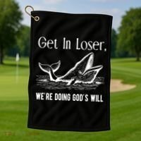 Get In Loser We're Doing God's Will Funny Christian Bible Golf Towel thumb 1