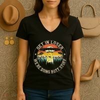 Get In Loser WeRe Doing Butt Stuff Alien Abduction Women's V-Neck T-Shirt thumb 3