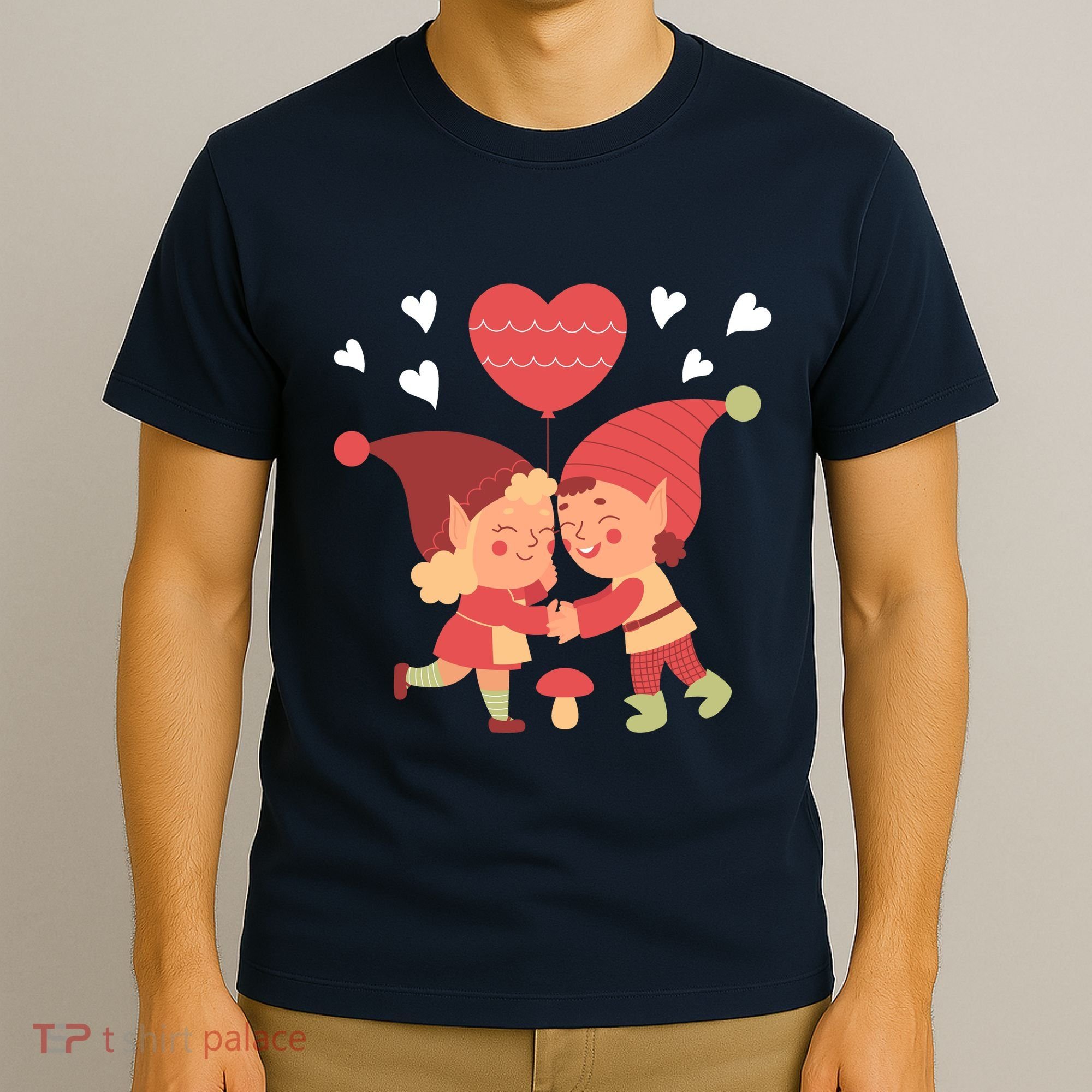 Gnomes In Love Holding Onto A Heart Balloon Happy Valentines Day T-Shirt