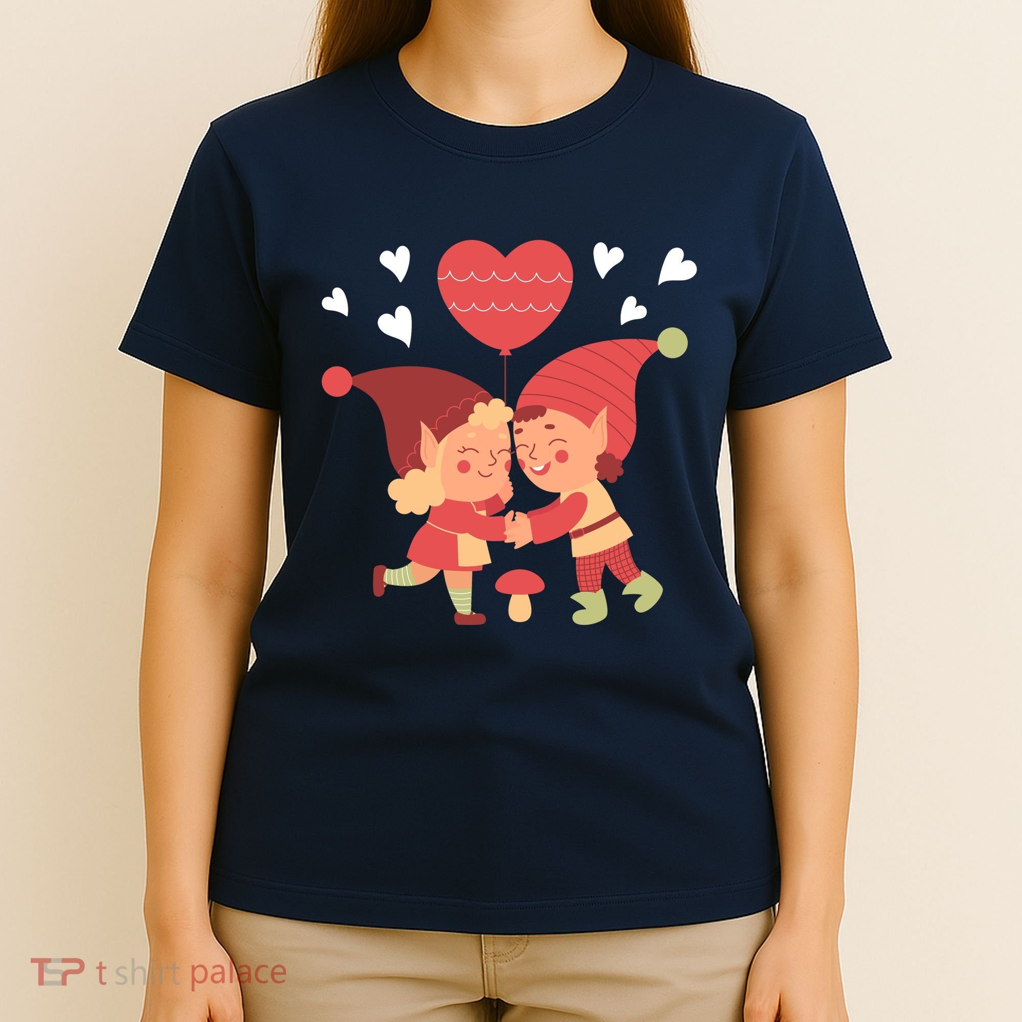 Gnomes In Love Holding Onto A Heart Balloon Happy Valentines Day T-Shirt