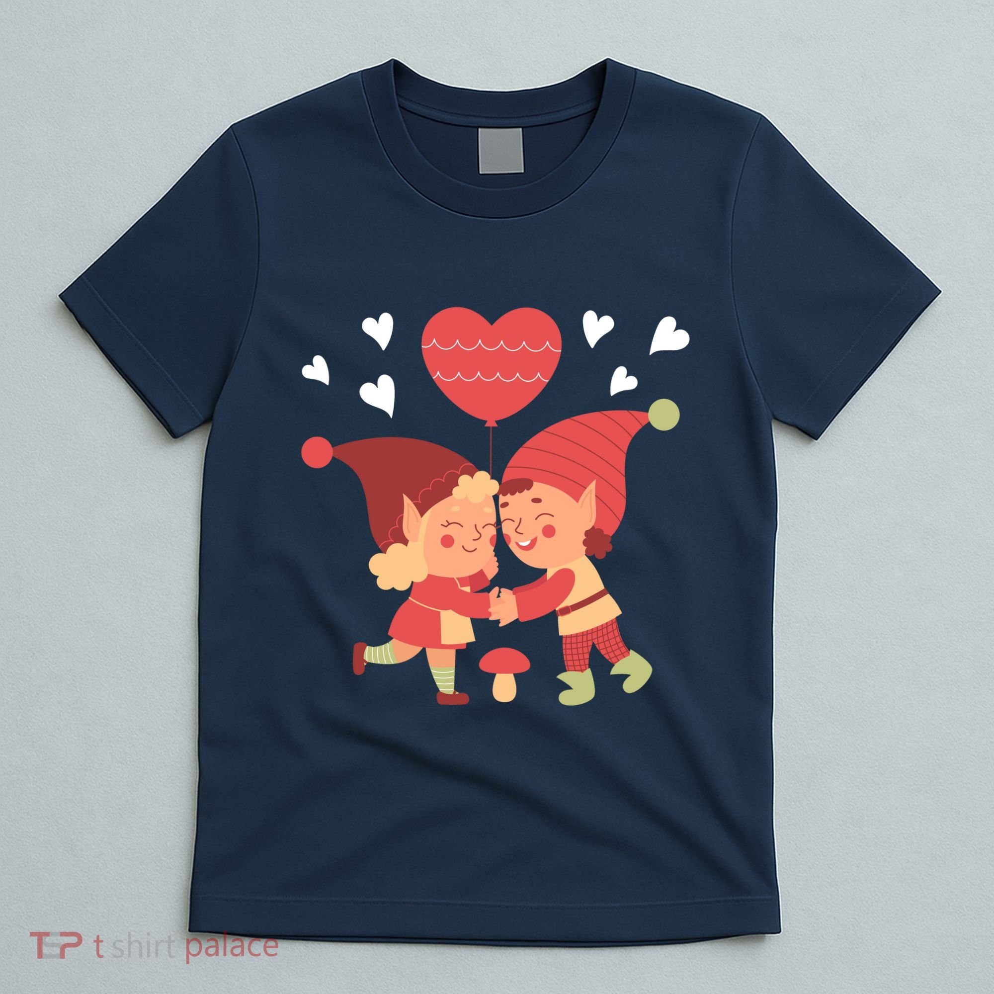 Gnomes In Love Holding Onto A Heart Balloon Happy Valentines Day T-Shirt