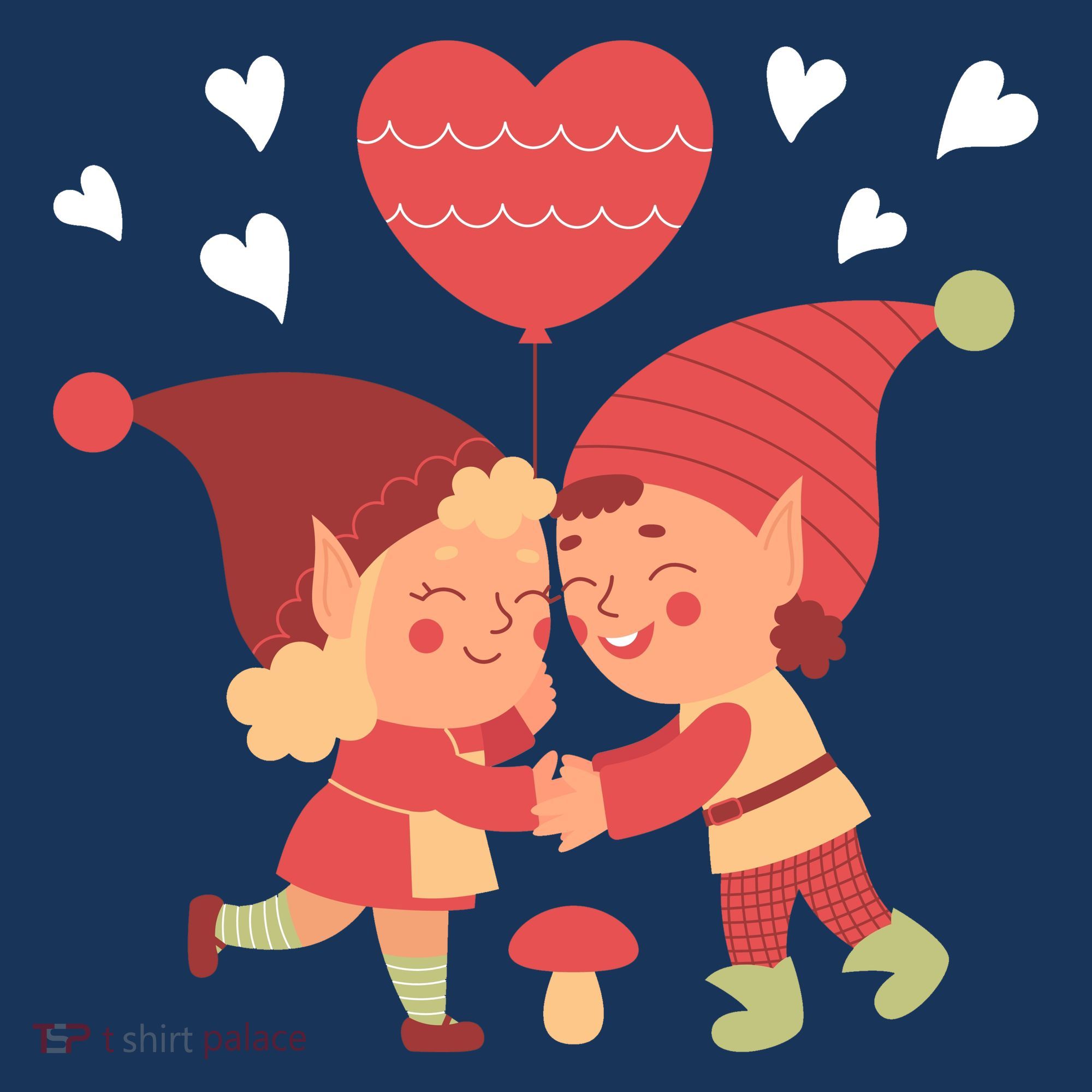 Gnomes In Love Holding Onto A Heart Balloon Happy Valentines Day T-Shirt