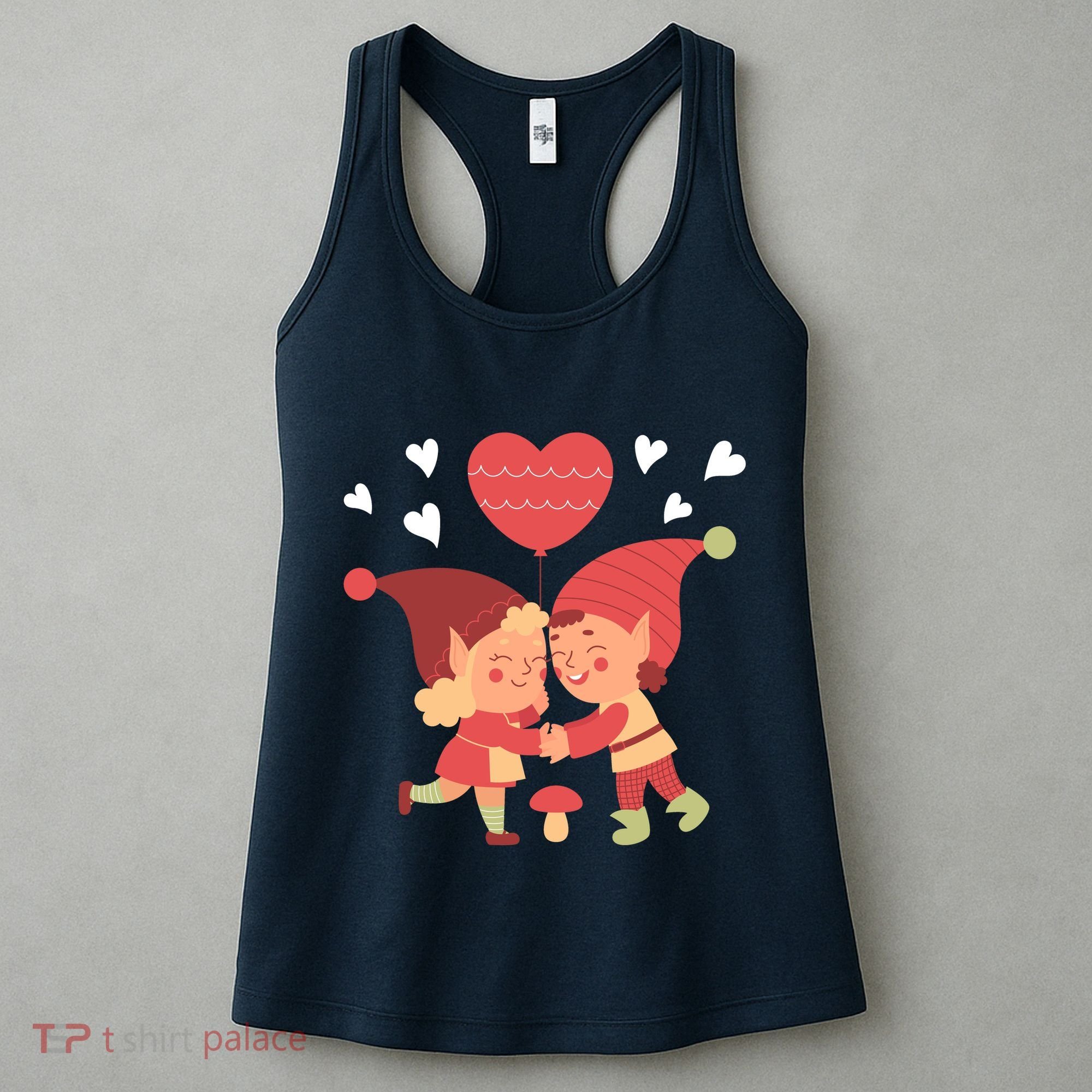 Gnomes In Love Holding Onto A Heart Balloon Happy Valentines Day Women's Tank Top
