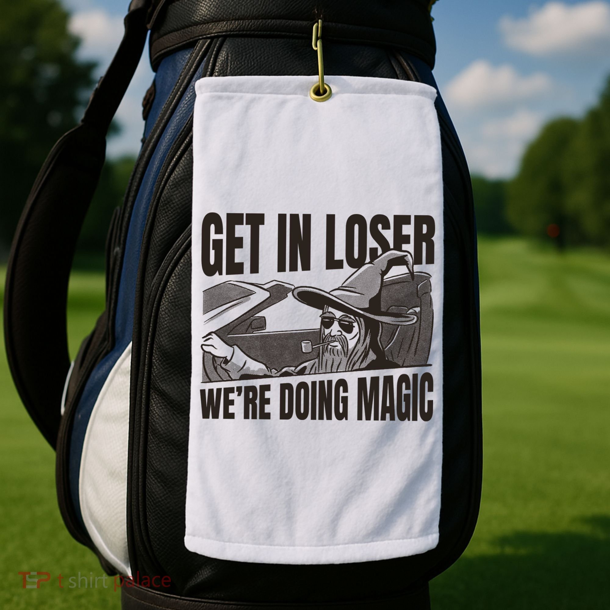 Get In Loser We're Doing Magic Wizard Parody Retro Golf Towel