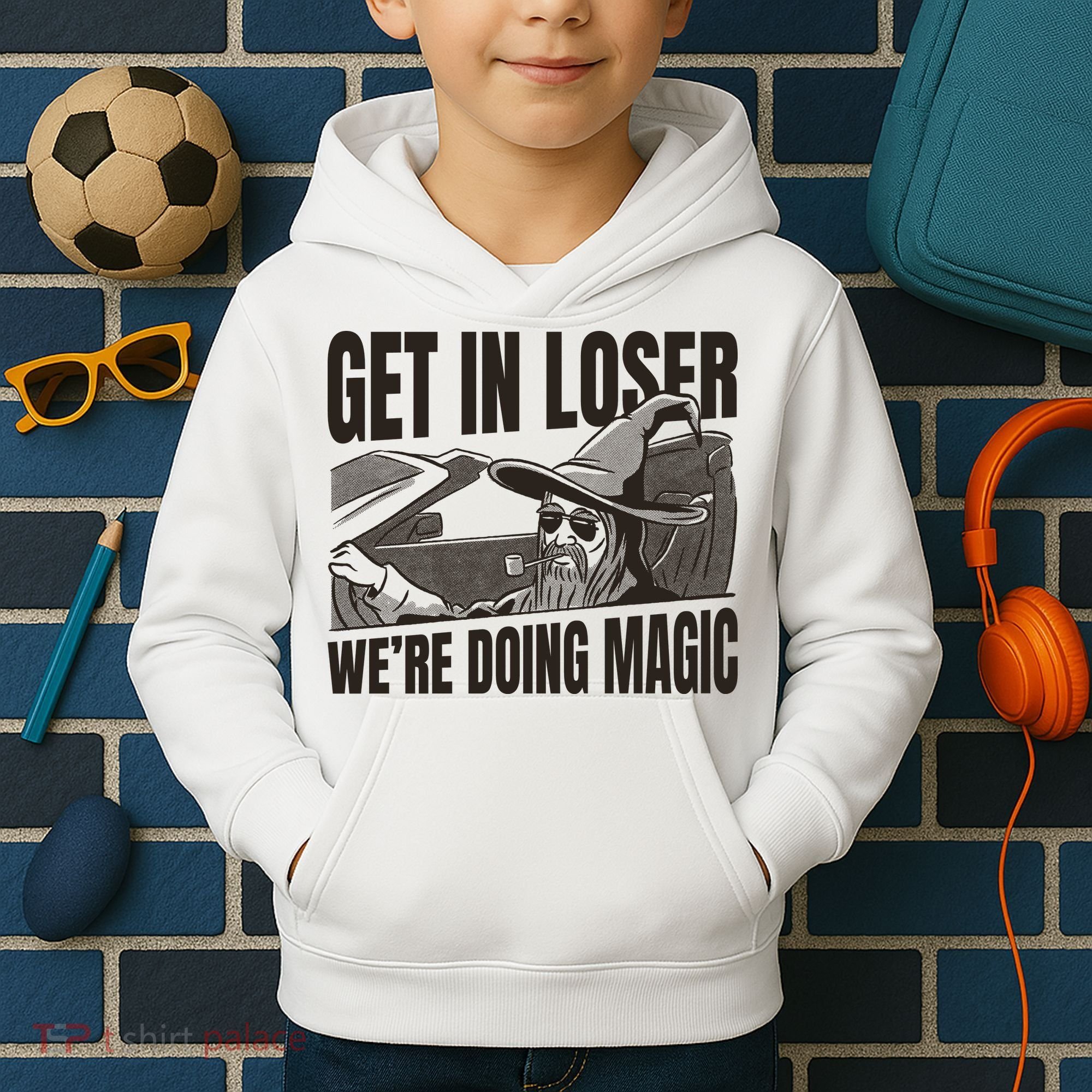 Get In Loser We're Doing Magic Wizard Parody Retro Kids Hoodie