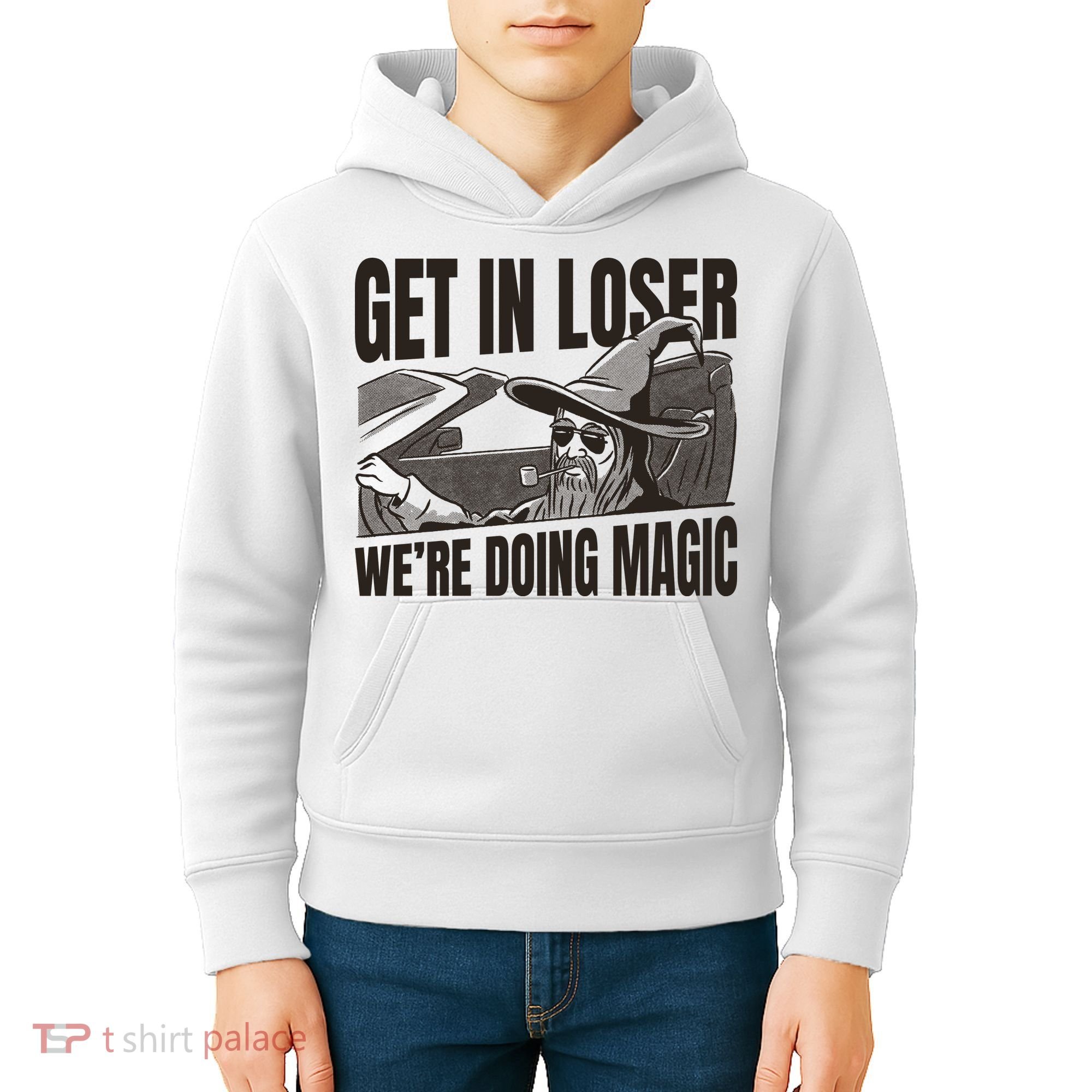Get In Loser We're Doing Magic Wizard Parody Retro Kids Hoodie