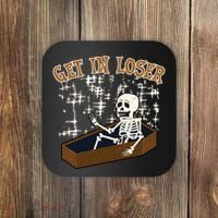 Get In Loser Funny Skeleton Halloween Coaster thumb 0