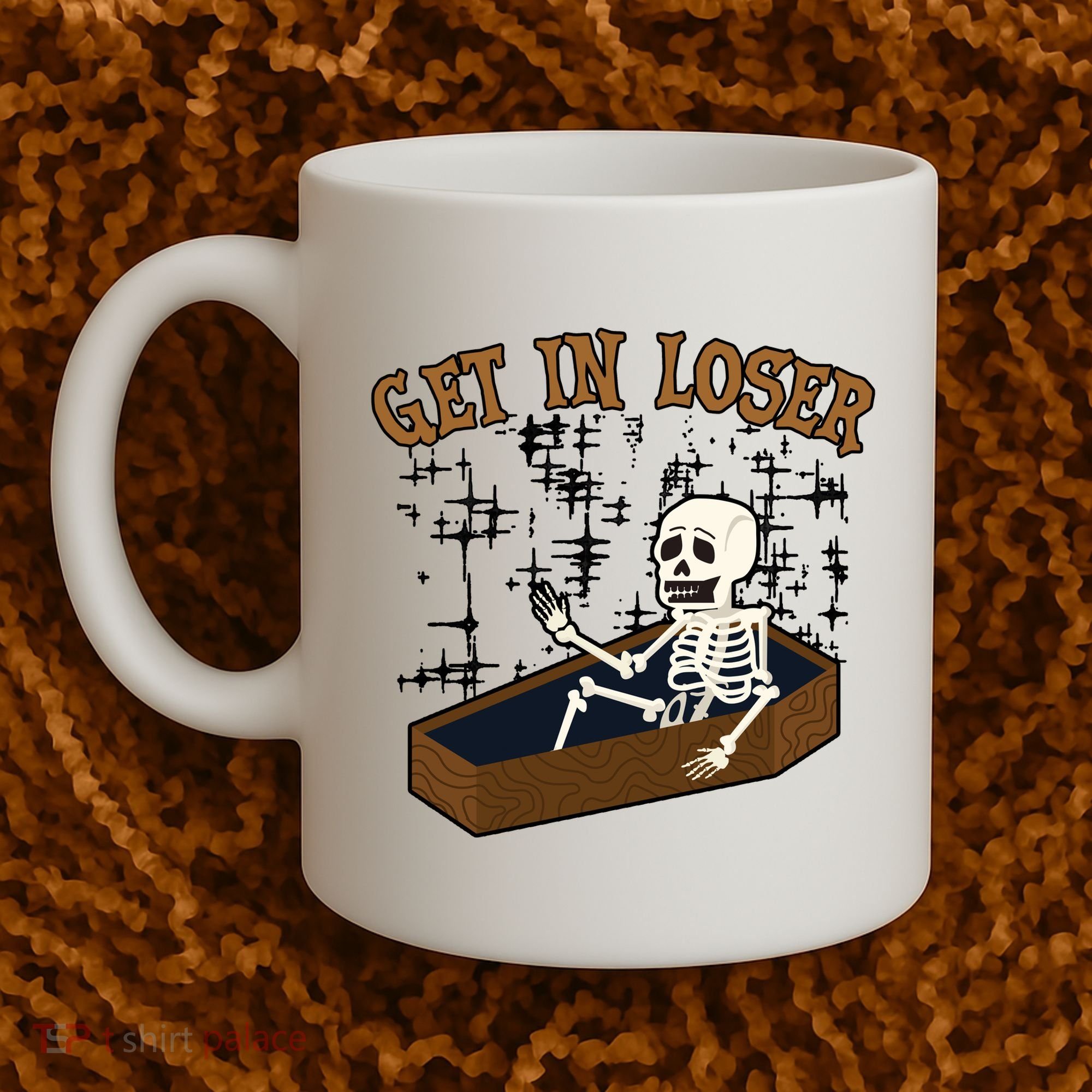 Get In Loser Funny Skeleton Halloween Coffee Mug