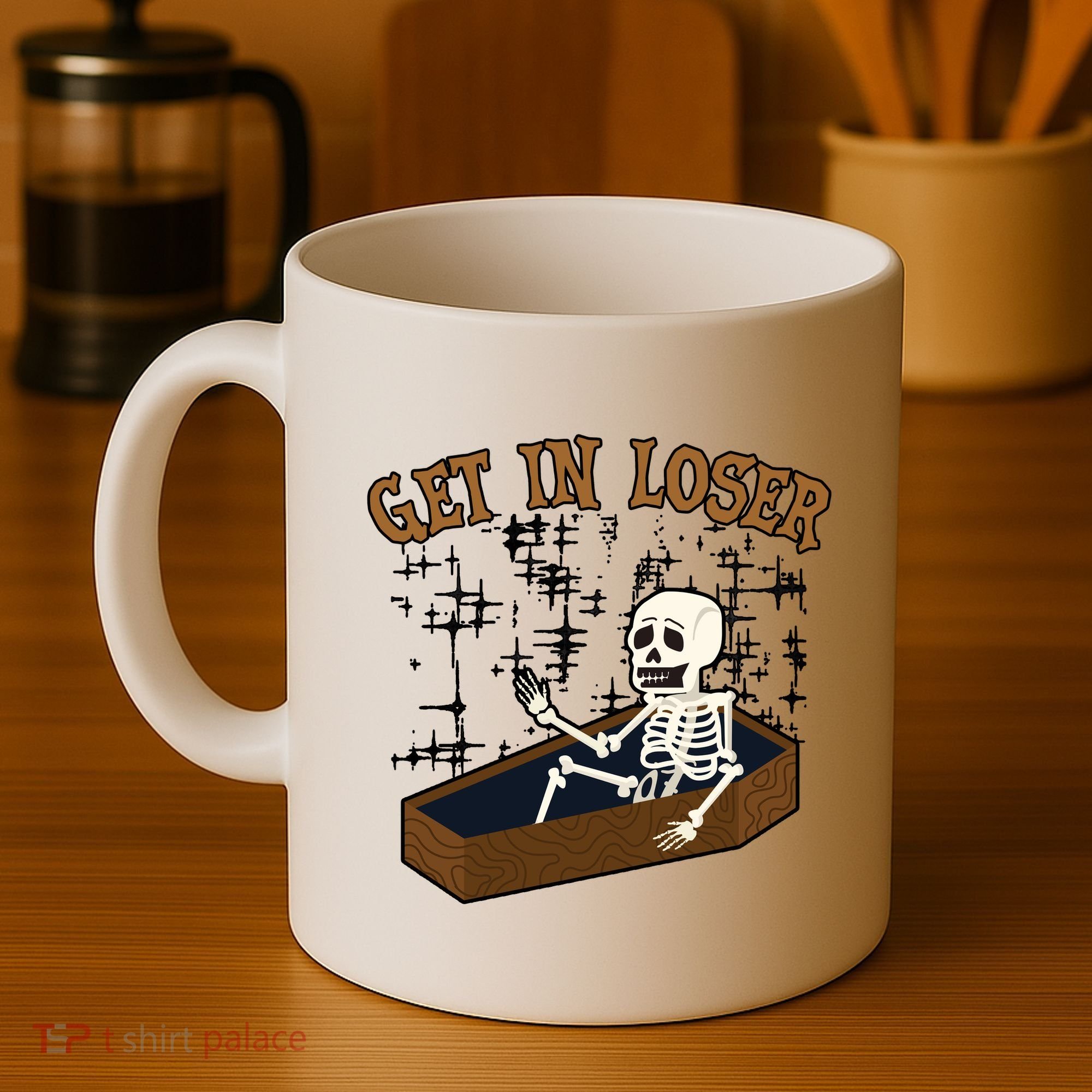 Get In Loser Funny Skeleton Halloween Coffee Mug
