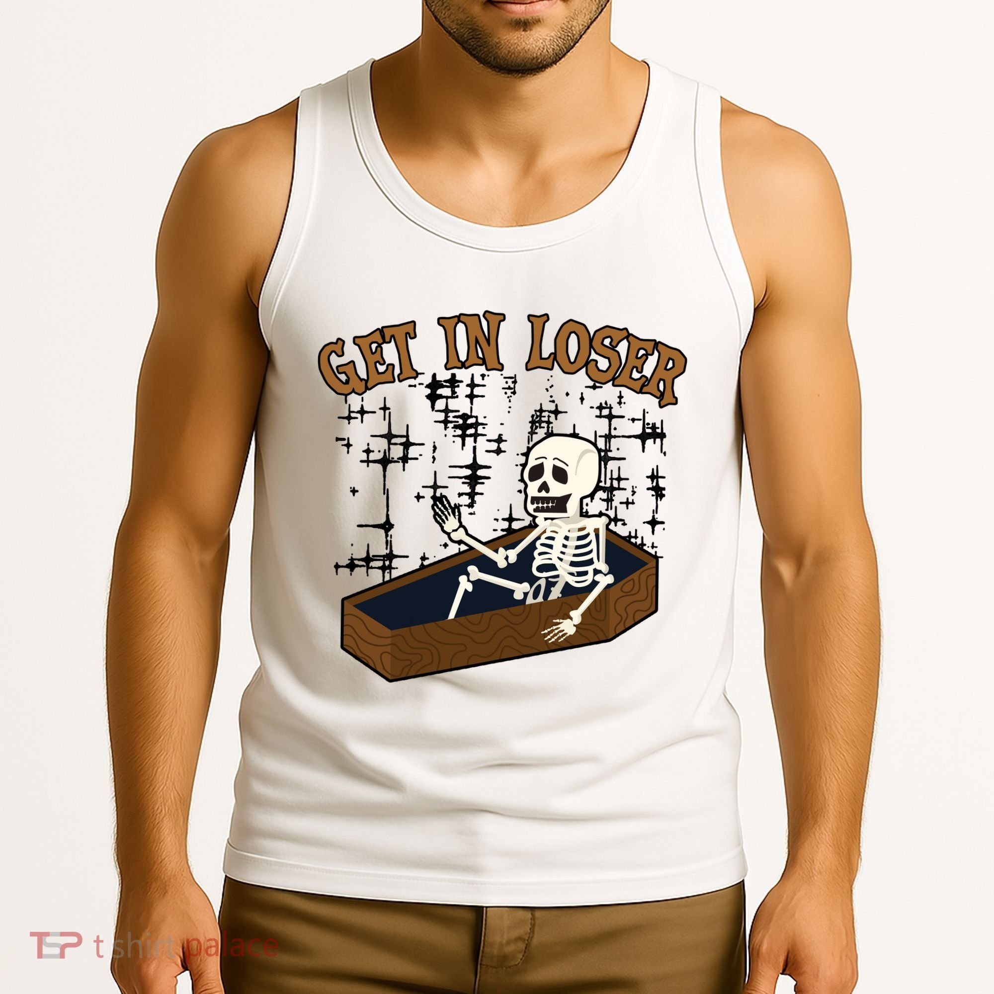 Get In Loser Funny Skeleton Halloween Tank Top