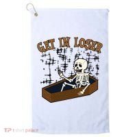 Get In Loser Funny Skeleton Halloween Golf Towel thumb 0