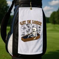 Get In Loser Funny Skeleton Halloween Golf Towel thumb 2