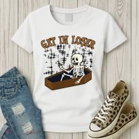 Get In Loser Funny Skeleton Halloween Women's T-Shirt thumb 3