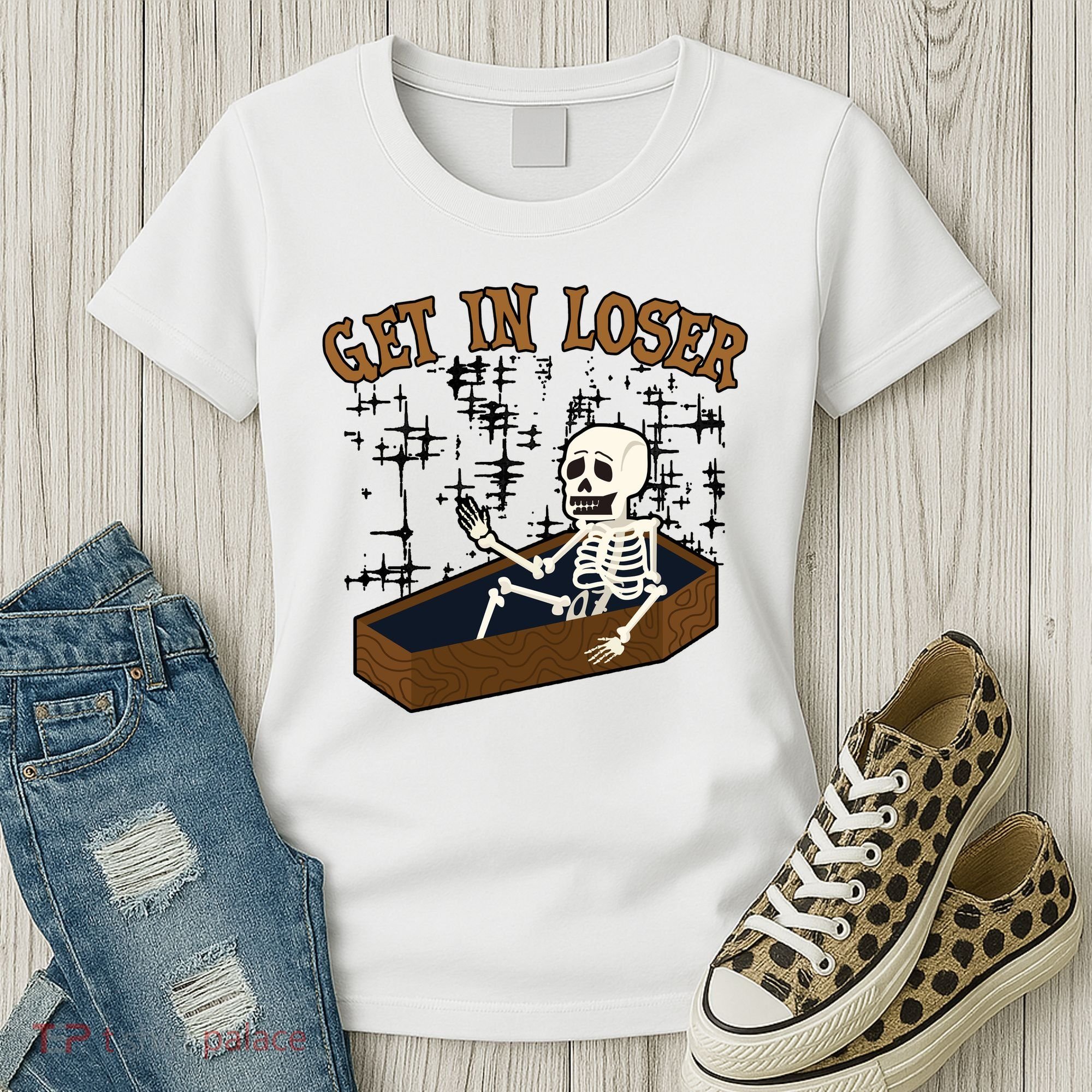 Get In Loser Funny Skeleton Halloween Women's T-Shirt