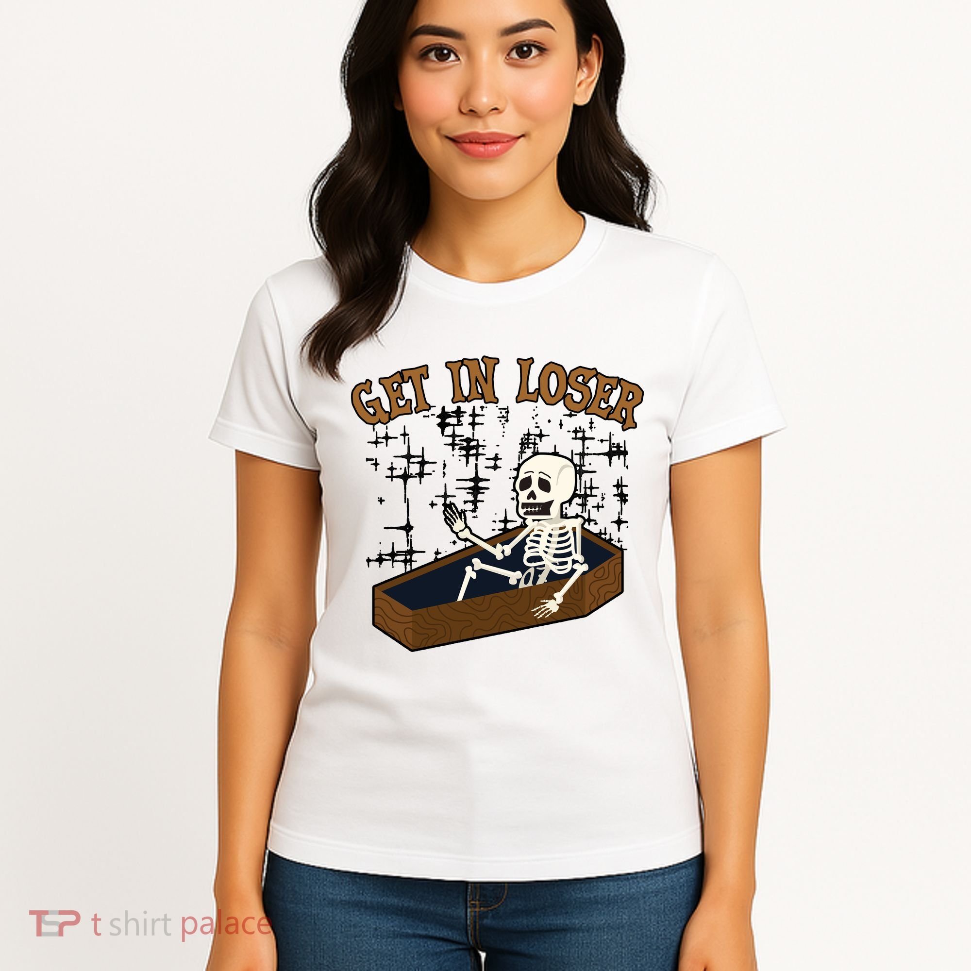 Get In Loser Funny Skeleton Halloween Women's T-Shirt