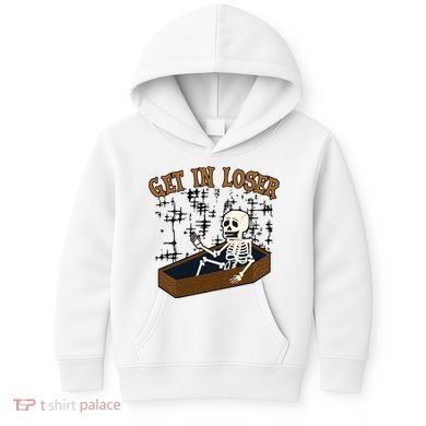 Get In Loser Funny Skeleton Halloween Kids Hoodie