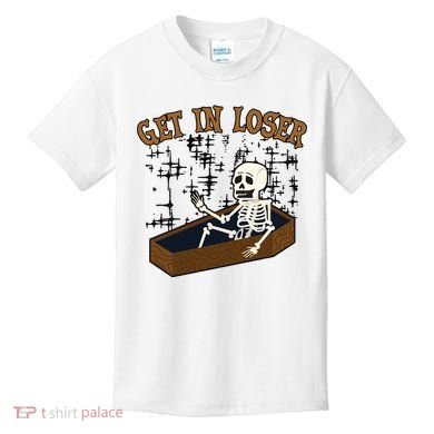 Get In Loser Funny Skeleton Halloween Kids T-Shirt